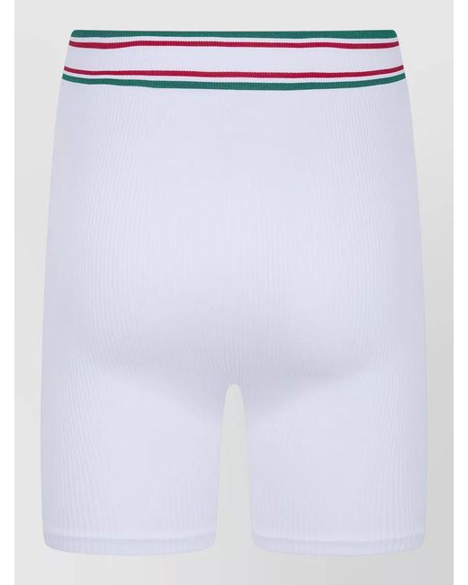 Casablanca White Ribbed Knit Shorts Featuring Striped Waistband