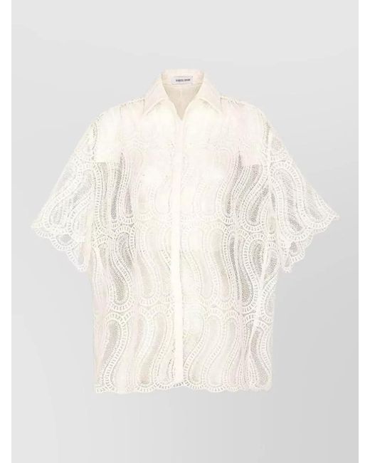 Raquel Diniz Natural Bina Short Sleeve Lace Shirt Detail