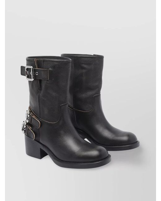 Chloé Black Leather Buckled Ankle Boots