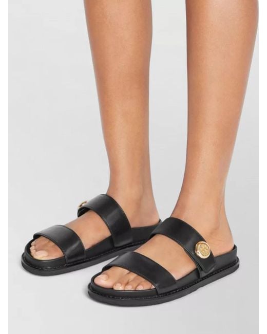 Tory Burch Black Leather Romy Sport Slides