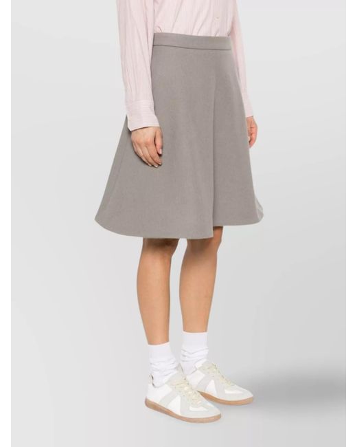 AMI Gray Wool-Blend Knitted Midi Skirt