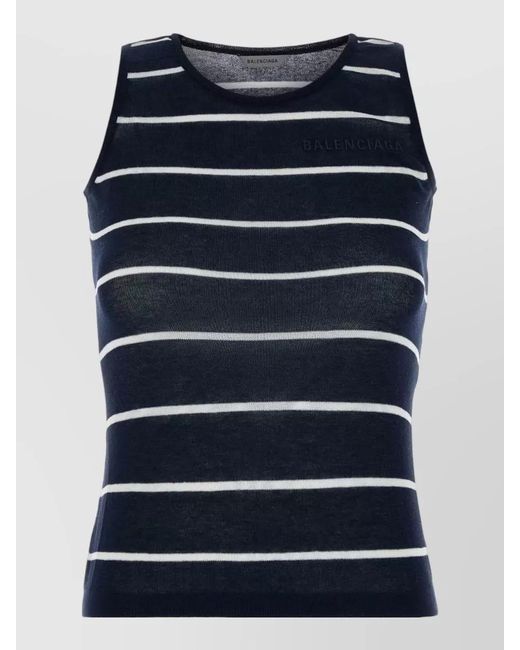 Balenciaga Blue Knit Tank Top Round Neck Stripes