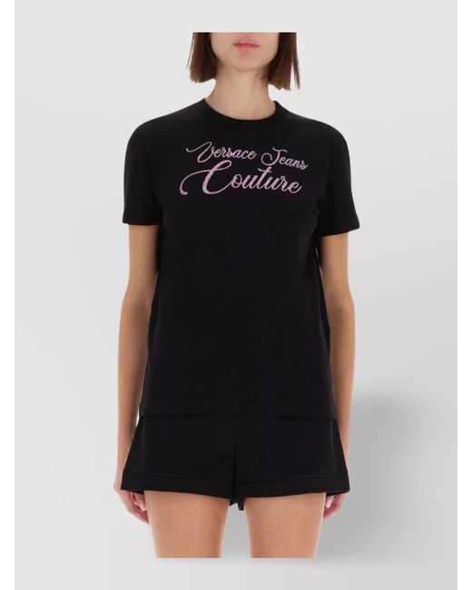 Versace Jeans Couture Black Rhinestone Logo T-Shirt