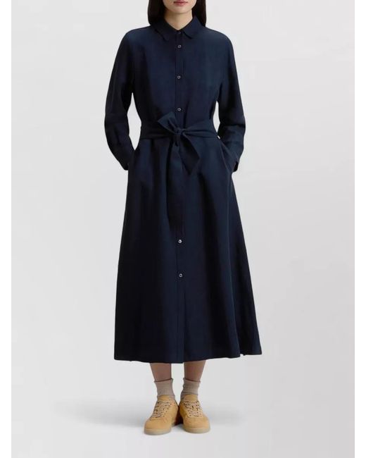 Woolrich Blue Linen Blend Midi Shirt Dress Belt