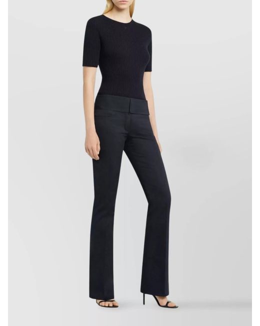 Courreges Blue Fine Ribbed Crew Neck Short Sleeve Knitted Top