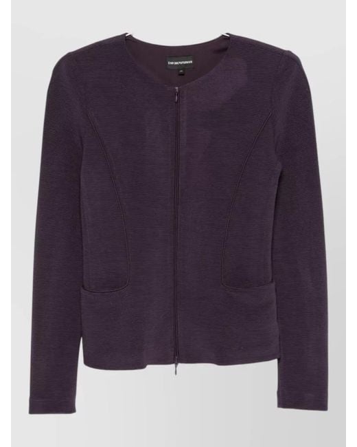 Emporio Armani Blue Ribbed Tailored Zip Blazer Jacket Top