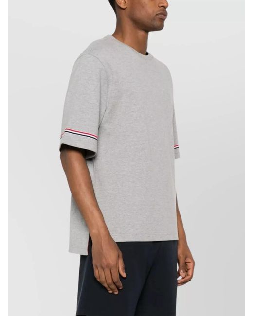 Thom Browne Gray Cotton Jersey Ribbed Crewneck Short-Sleeve T-Shirt for men