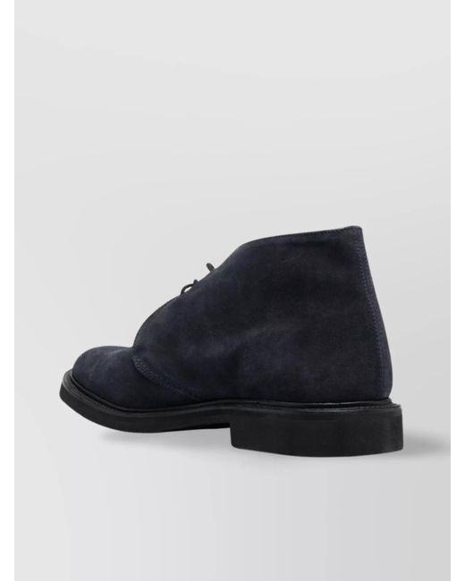 Tricker's Blue Lace-Up Suede Round Toe Ankle Boots for men