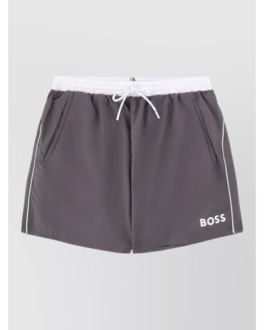 Boss Purple Logo Swim Shorts Side And Back Pockets for men
