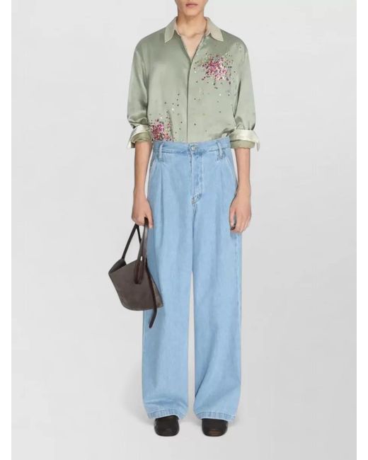 Dries Van Noten Blue Wide Leg Tailored Trousers Belt Loops for men