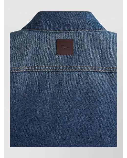 Dior Blue Denim Jacket Cropped Boxy Contrast Stitching