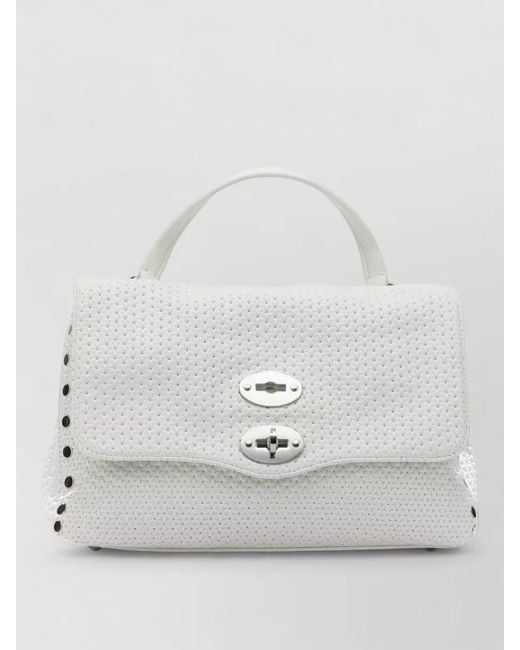 Zanellato White Shoulder Bag Top Handle Metal Studs