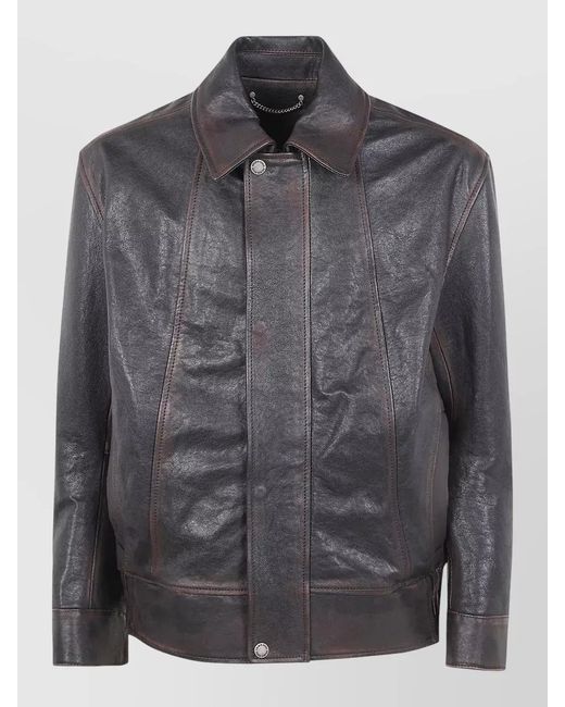 Golden Goose Deluxe Brand Gray Leather Bomber Jacket for men