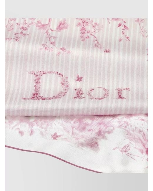 Dior Pink Silk Square Scarf Floral Pattern Stripes