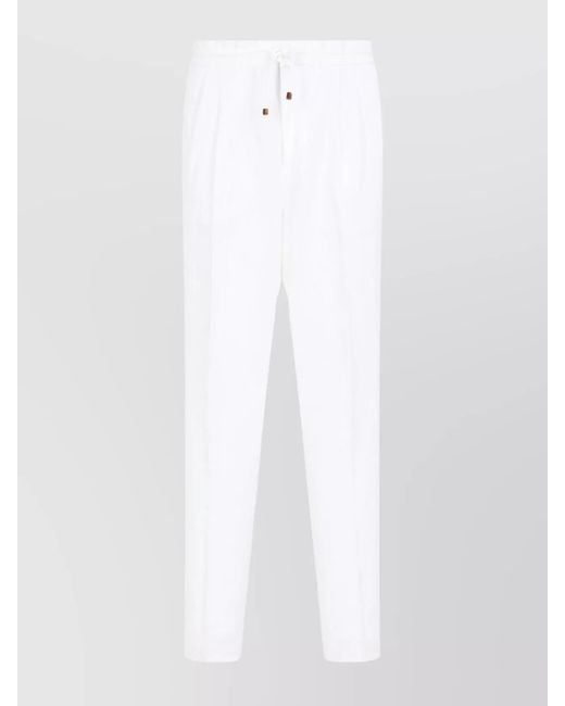 Brunello Cucinelli White Linen Blend Straight-Leg Trousers for men