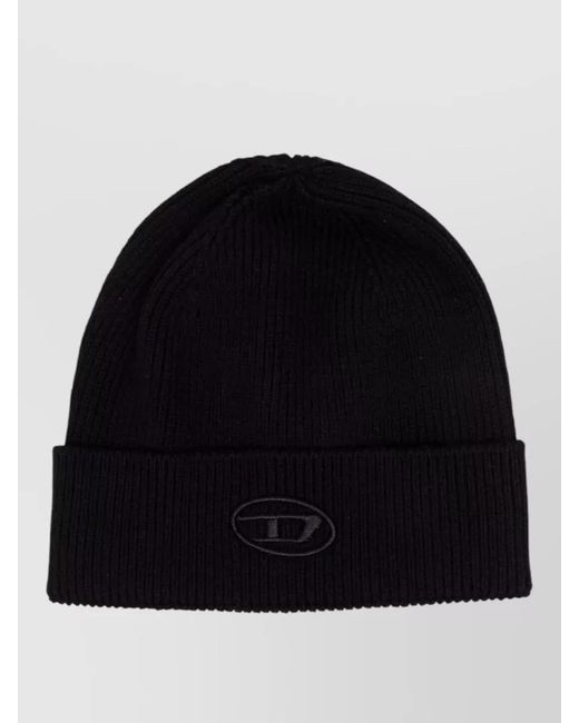 DIESEL Black Ribbed Beanie for men