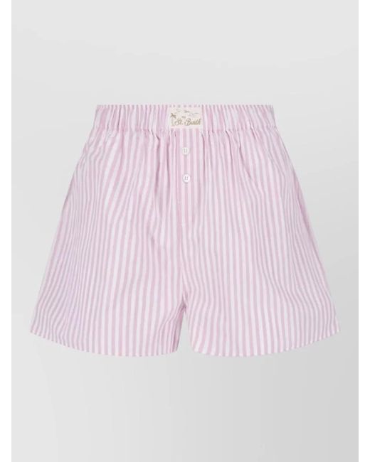 Mc2 Saint Barth Pink Straight Shorts Striped Button Detail Back Pocket