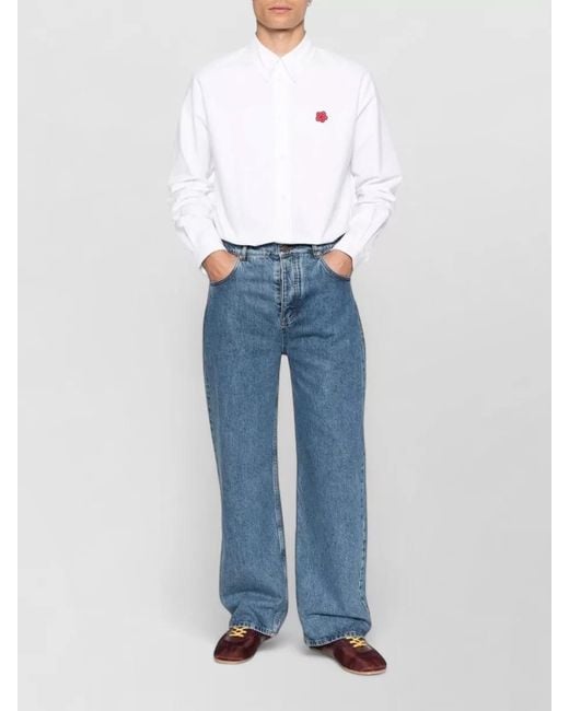 KENZO White Long Sleeve Nylon Silk Shirt Button Collar for men