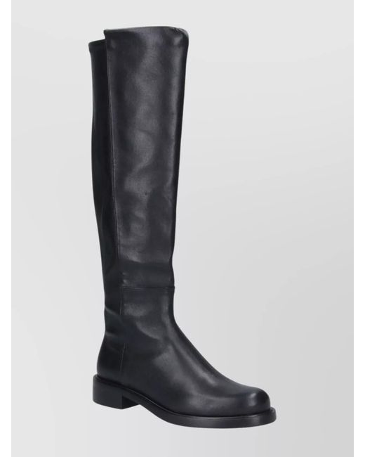 Stuart Weitzman Black Leather Knee-High Block-Heel Boots