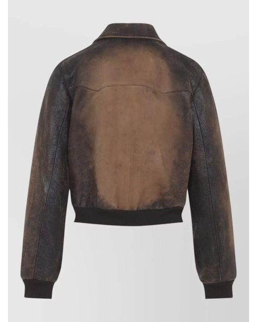Miu Miu Brown Lamb Leather Bomber Jacket