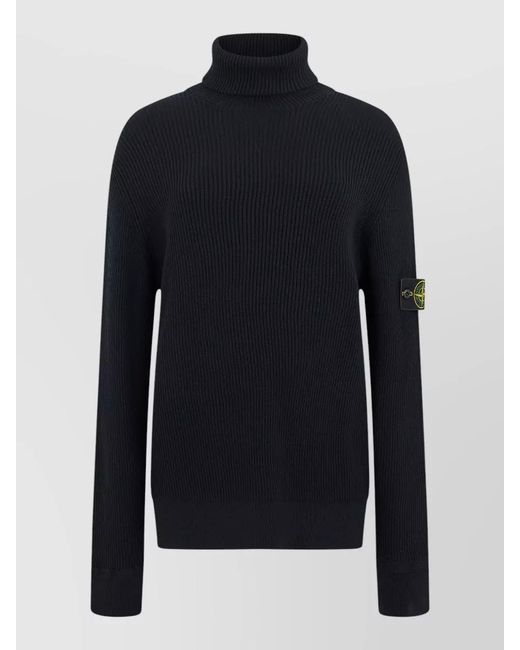 Stone Island Blue Virgin Wool Turtleneck Sweater for men
