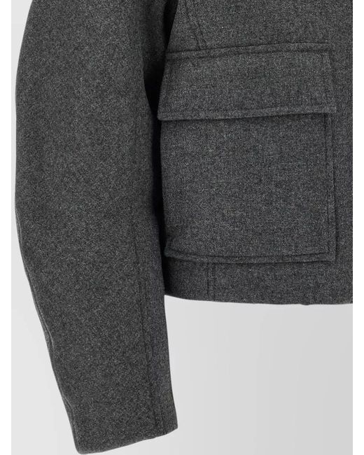 Brunello Cucinelli Gray Shearling Collar Cropped Wool Cashmere Jacket