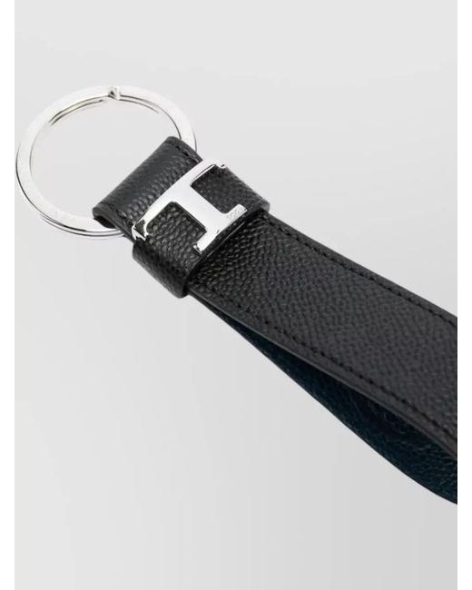 Tod's White Leather Key Holder Metal T Logo for men