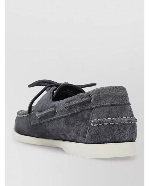 Sebago Gray Suede Boat Shoes Rubber Sole Detail for men