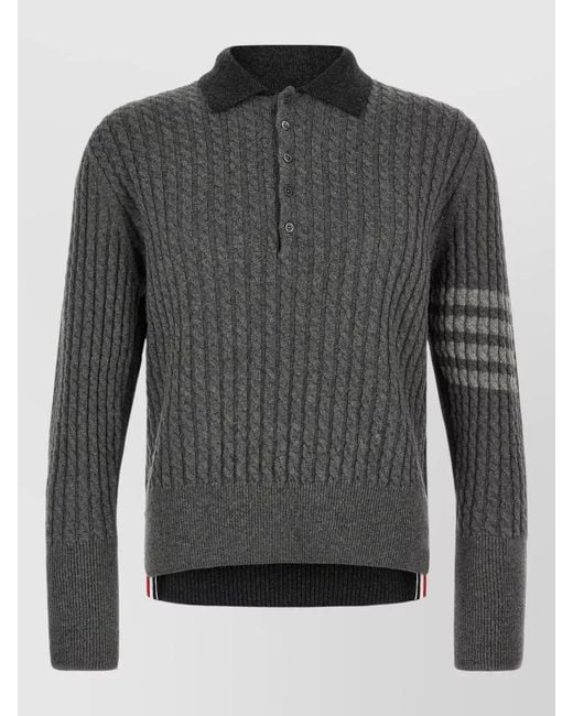 Thom Browne Gray Trompe L Oeil Polo Knit Sweater for men