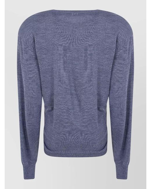 Magda Butrym Blue Knit Crop Top Long Sleeves Knotted Design