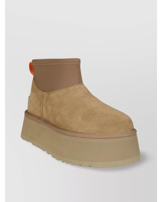 Ugg Natural Short Suede Platform Ankle Boots With Pull Tab