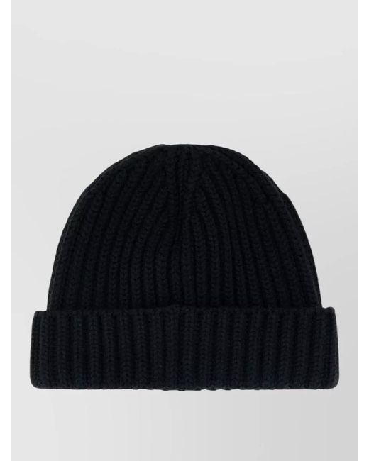 Prada Black Wool Beanie Hat Folded Brim Ribbed Design for men