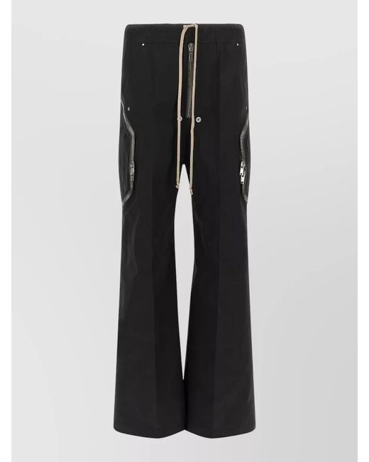 Rick Owens Black Cotton Wide-Leg Flared Floor-Length Trousers for men