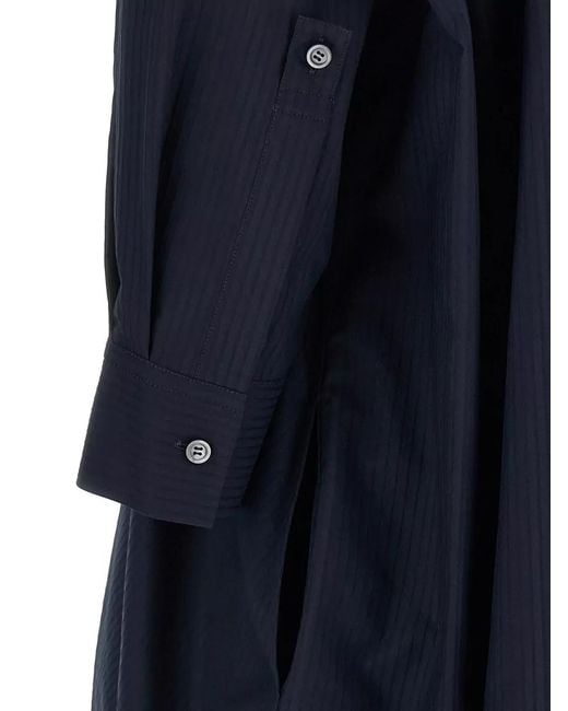 Loewe Blue Pinstripe Jacket Draped Front Three Quarter Sleeves