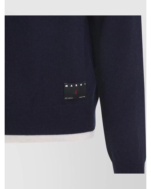 Marni Blue Cashmere Crew Neck Sweater Contrast Rib Trim for men