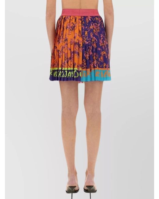 Versace Jeans Couture Green Printed Pleated Mini Skirt