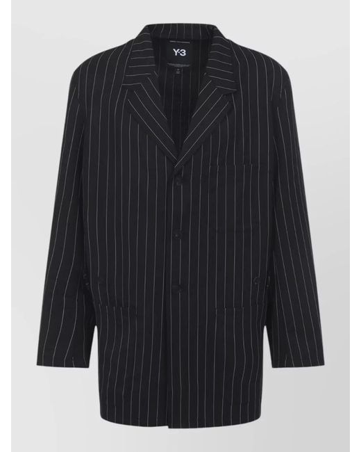 Y-3 Blue Pinstriped Oversized Single Breasted Coat for men