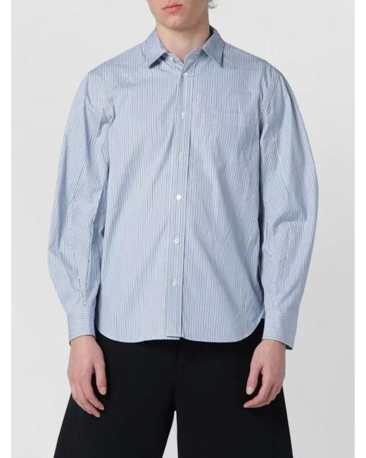 Sacai Blue Shirt Button Down Collar Stripes for men