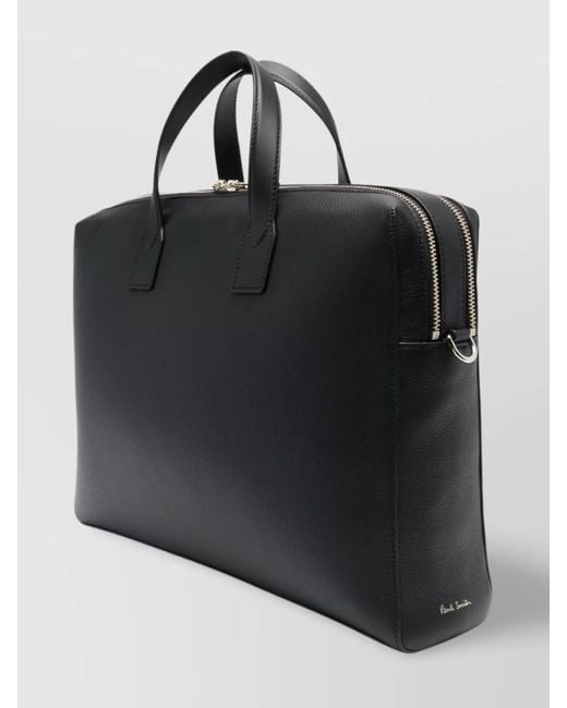 Paul Smith Black Leather Briefcase With Signature Stripe Detail for men