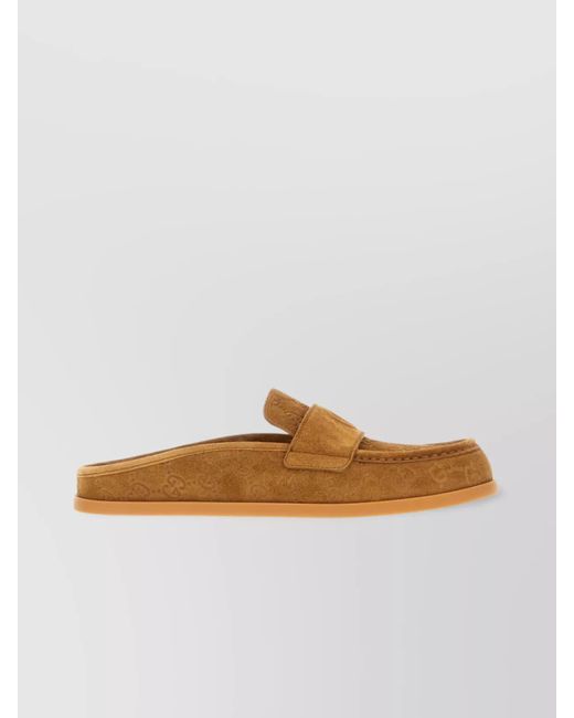 Gucci Brown Embossed Pattern Flat Sole Slippers