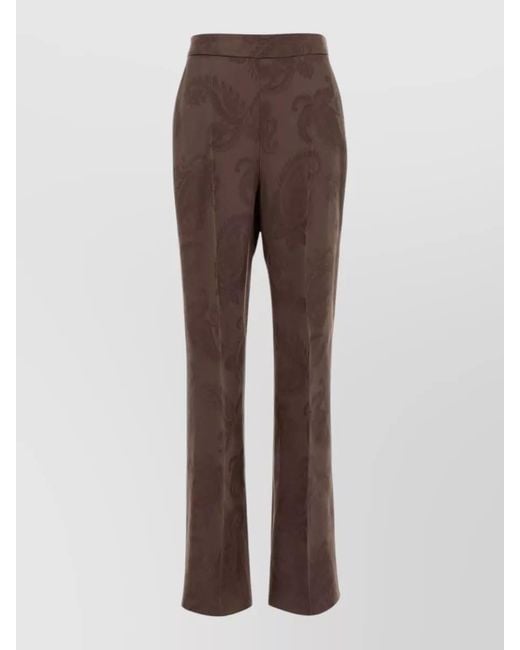 Etro Brown High Waist Jacquard Paisley Straight Pants