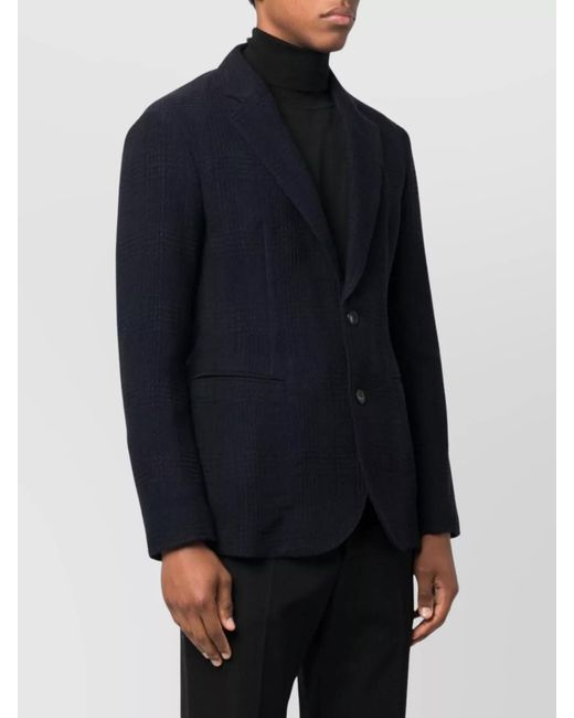 Emporio Armani Blue Wool Checked Single-Breasted Blazer for men