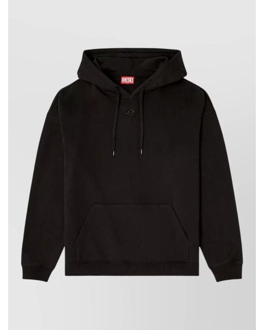 DIESEL Black Cotton Hooded Sweatshirt Kangaroo Pocket for men