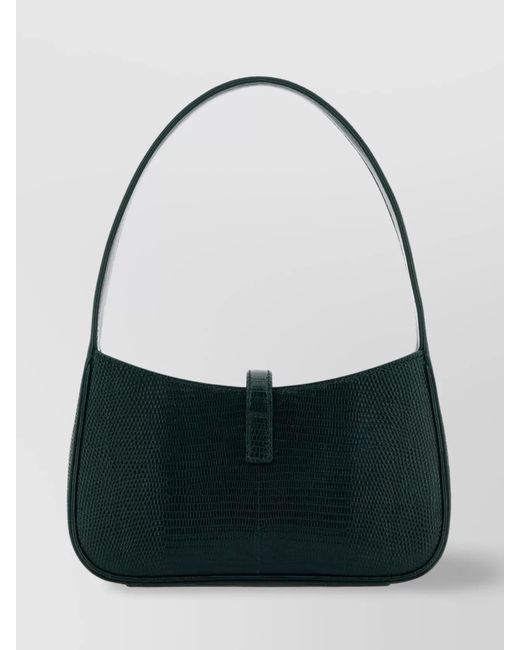 Saint Laurent Black Mini Structured Reptile Embossed Top Handle Handbag