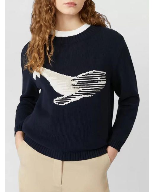 Weekend by Maxmara Blue Graphic Crew Neck Long Sleeve Top