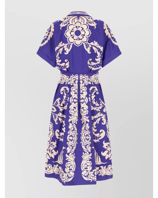 Etro Blue Printed Cotton Midi Dress