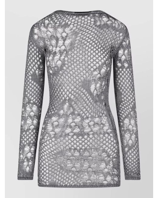 Dondup Gray Lace Knit Dress Long Sleeves Stretchy