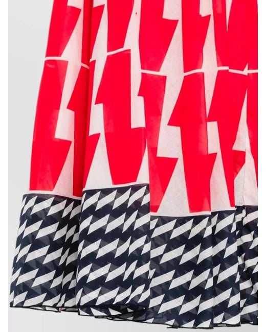 Samantha Sung Red Midi Dress Belted Waist Geometric Pattern