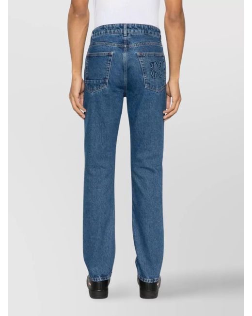 Palm Angels Blue Denim Monogram Straight-Leg Jeans for men