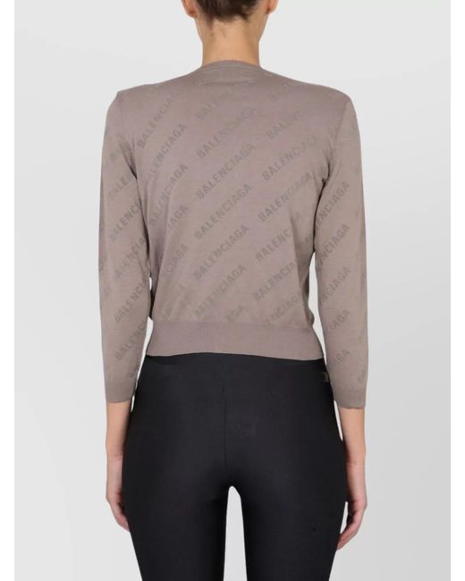 Balenciaga Gray Cropped Logo-Embossed Cardigan